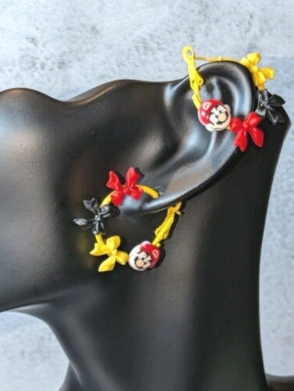 Yellow Kids Mini Hoop Earrings with Character Charms and Bows - Picture 3 of 7